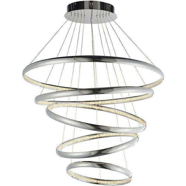 LED Ceiling Pendant Light 97W Warm White Chrome & Crystal 5 Ring/Hoop Strip Lamp