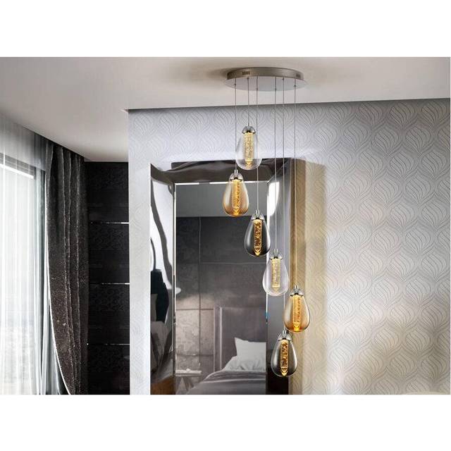 Schuller Taccia - Integrated LED 6 Light Crystal Cluster Drop Ceiling Pendant Chrome