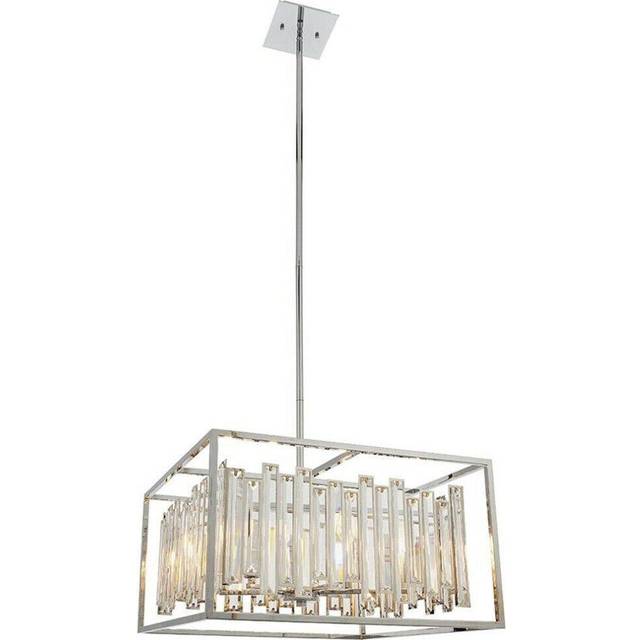 Hanging Ceiling Pendant Light Chrome & Crystal Gorgeous Modern Large Box Shade