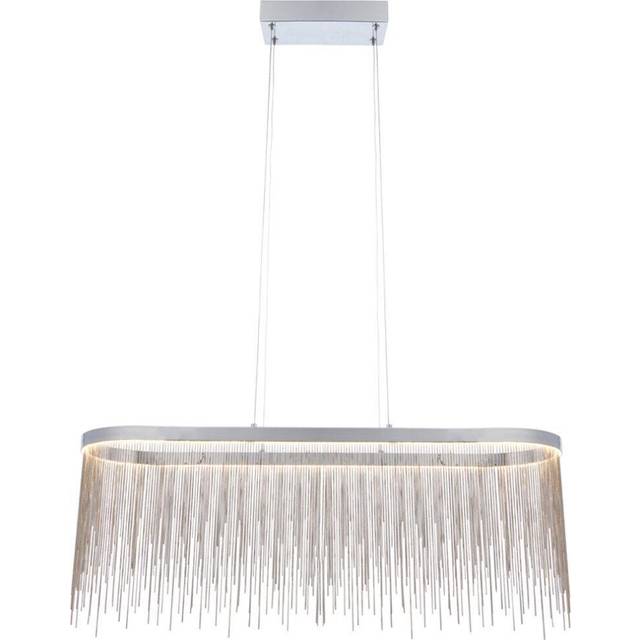 Oval Ceiling Pendant Light Fitting - Chrome Plate & Silver Waterfall Chains