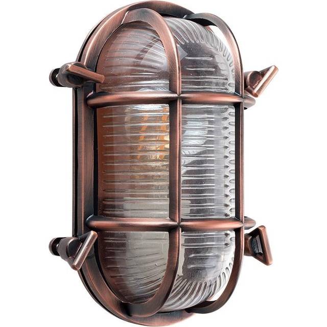 Modern IP64 Rated Oval Bronzed Rustic Copper Effect Nautical Design Frosted Lens Outdoor Wall Light