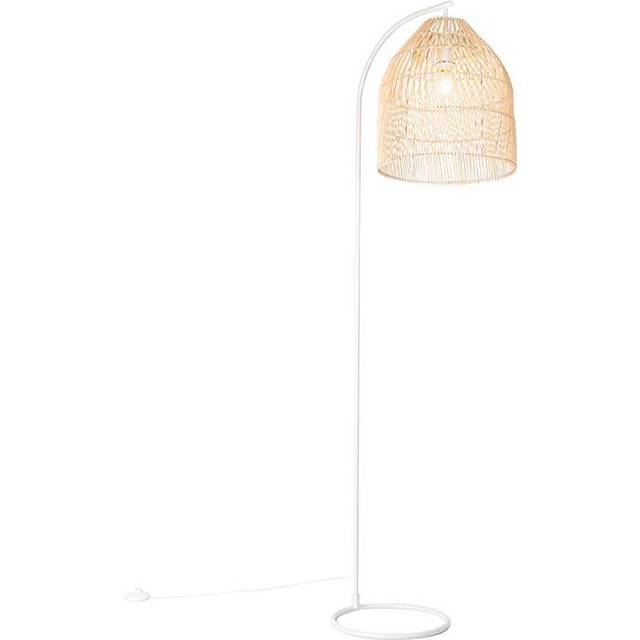 Qazqa - Country Style Floor Lamp White with Rattan - Sam