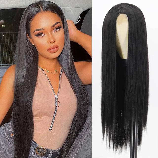 Xinran Long Straight Black Wigs for Women  Synthetic Black Straight Wig  Looking Natural Black Long Hair Wigs 30 inch(Black)