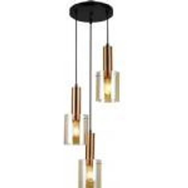 Italux - Sardo - Modern Hanging Pendant Black 1 Light with Amber Shade, E27