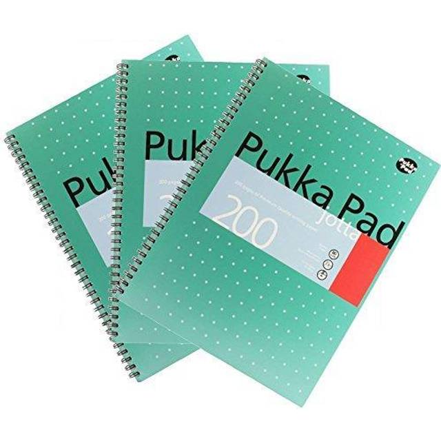 Pukka Pad Notebook Metallic Jotta A4+ Ruled Spiral Bound Cardboard Hardback Green Perforated 200 Pages Pack of 3