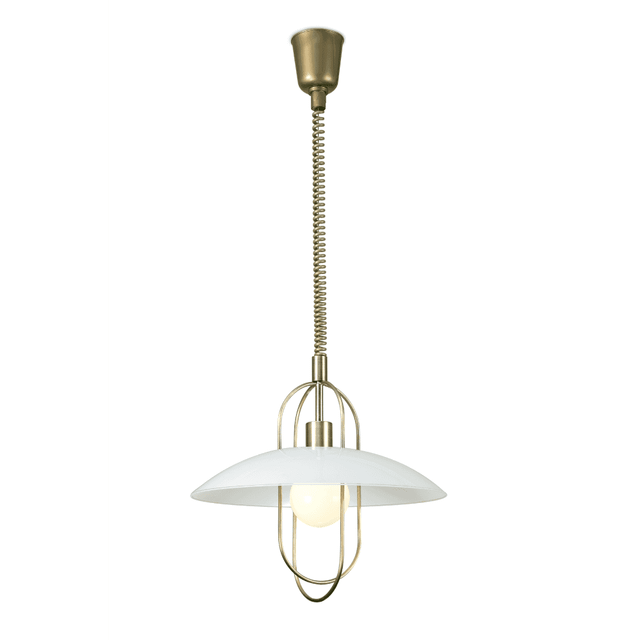 Inspired Lighting - Inspired Deco - Riva - Rise & Fall Dome Ceiling Pendant E27, Antique Brass, Opal White Glass Shade