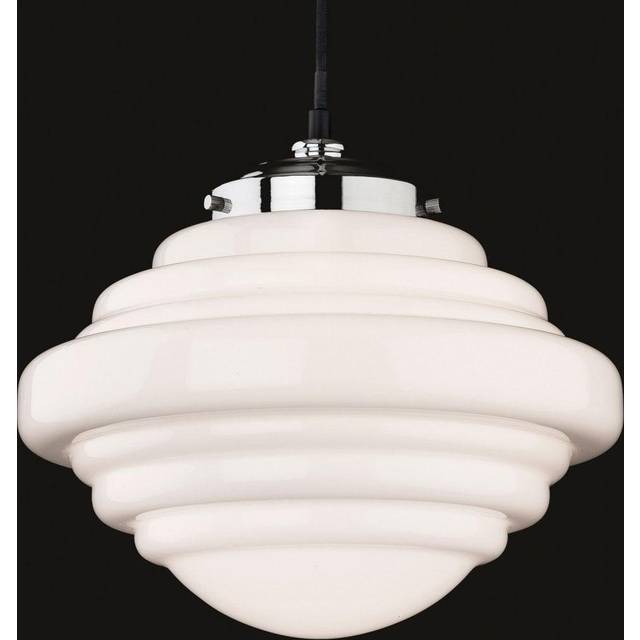 Firstlight Art Deco Classic 1930's Style Decorative Pendant Light in Chrome and Milky White Glass