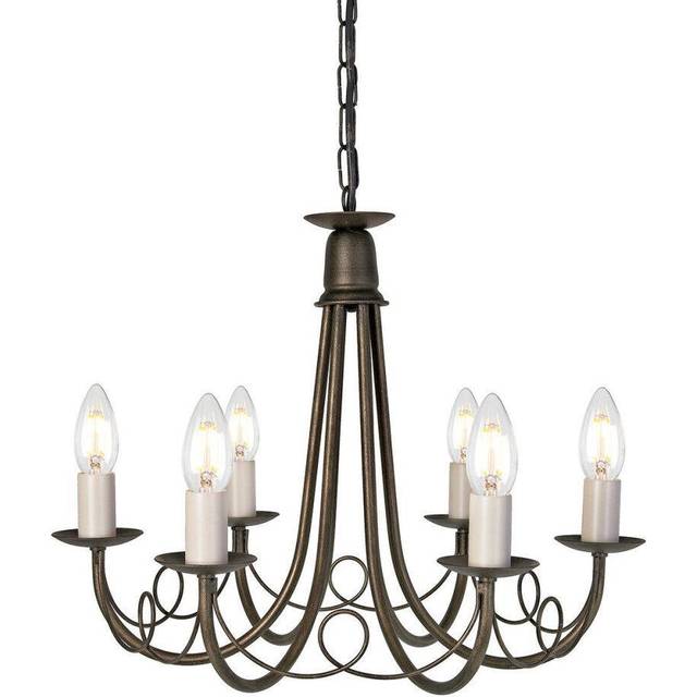 6 Bulb Chandelier Hanging Pendant LIght Ivory Gold LED E14 60W Bulb