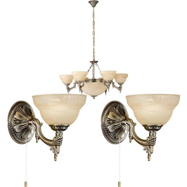 Ceiling Pendant and 2x Matching Wall Lights Bronze Satin Glass Multi Chandelier
