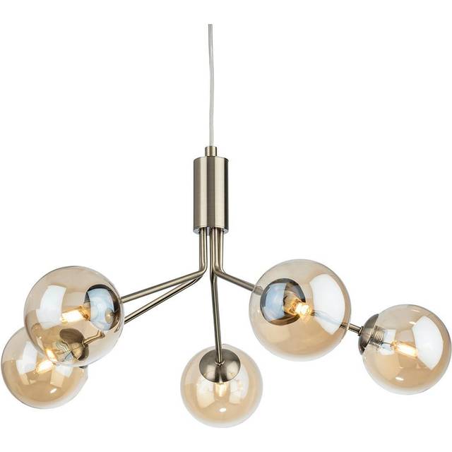Firstlight 2889AB Montana 5 Light Ceiling Pendant Light In Antique Brass With Amber Glass Shade