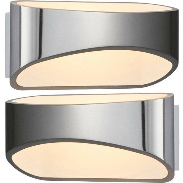 2 PACK Unique LED Wall Light Warm White Gloss Chrome Loop Up & Down Bedside Lamp
