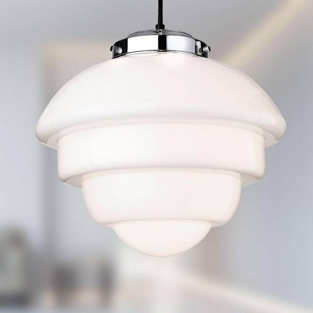 Firstlight Art Deco Classic 1930's Style Acorn Pendant Light in Chrome and Milky White Glass