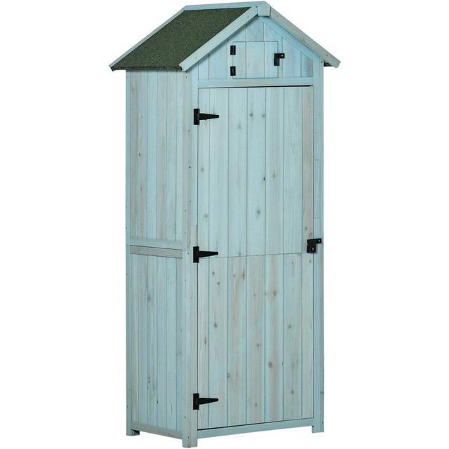Outsunny Wooden Garden Storage Shed Tool Storage Box - 77 x 54 x 179 cm - Blue | TJ Hughes