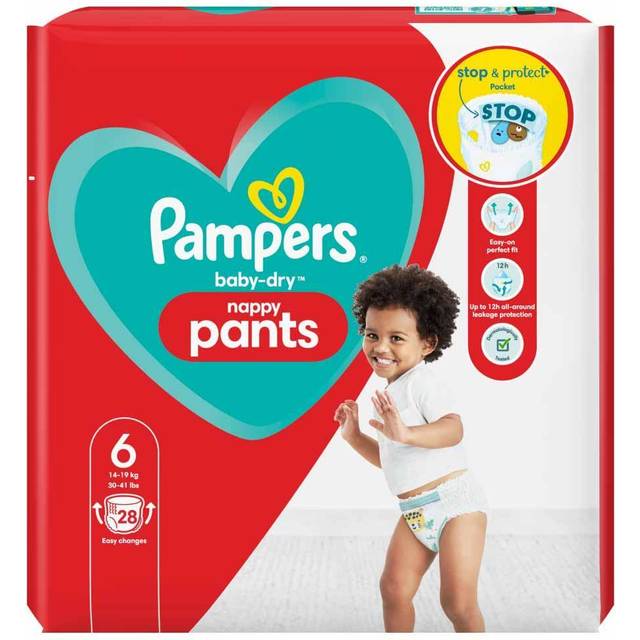 Pampers Baby-Dry Nappy Pants Size 6, 28 Nappies, 14kg-19kg, Essential Pack