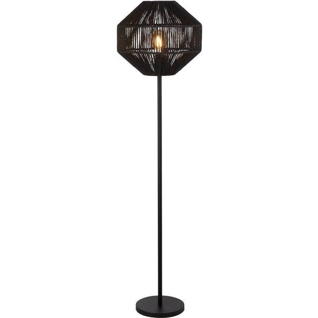 Searchlight 11202-1BK Wicker 1 Light Floor Lamp Black Wicker