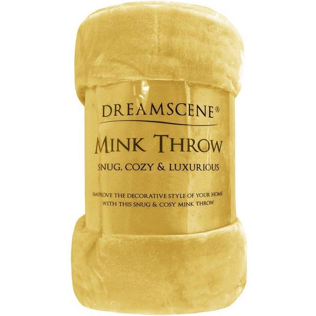 Dreamscene Faux Fur Mink Throw, Ochre Yellow - Medium 150 x 200cm