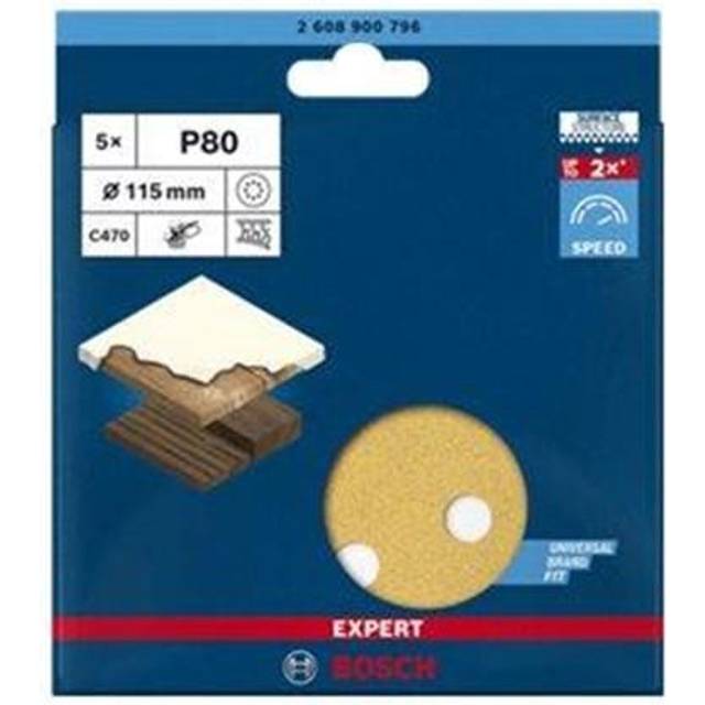 Bosch Expert C470 Best for Wood and Paint Sanding Discs 115mm 115mm 80g Pack of 5