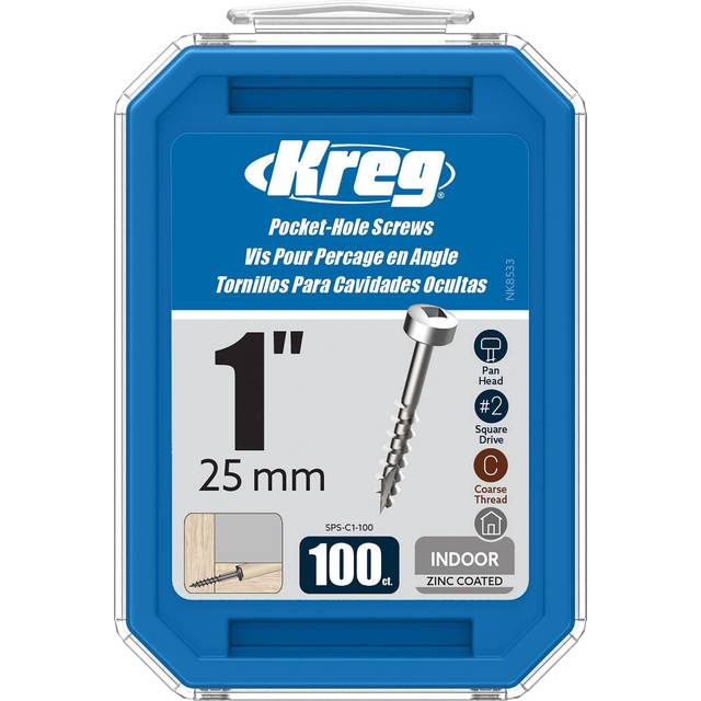 Kreg SPS-C1-100 Zinc Pocket-Hole Screws  1-Inch #7 Coarse Thread  Pan Head (100 Count)