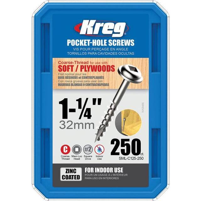 SML-C125-250 Zinc Pocket Screw - 1 1/4 Inch #8 Coarse Thread - Maxi-Loc Head - 250 Count