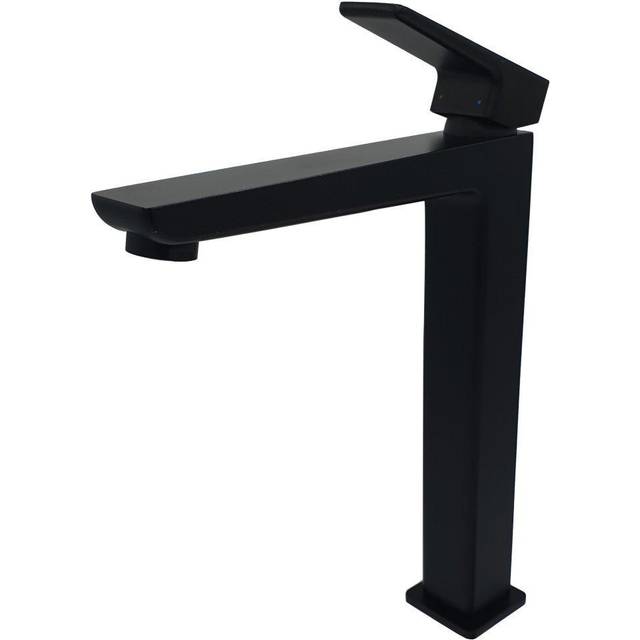 Square Tall Bathroom Sink Mixer Tap Black Single Lever