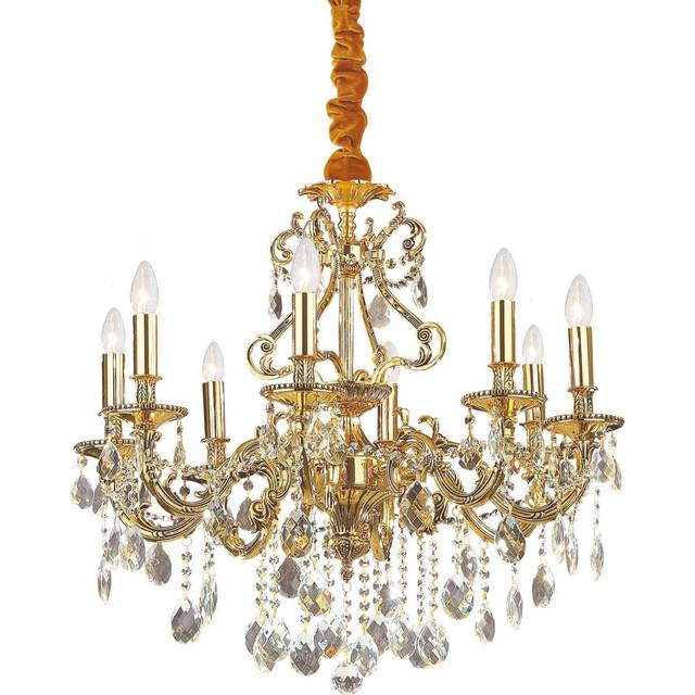 Gioconda 8 Light Crystal Chandelier Antique Gold Finish, E14 - Antique gold - Yellow