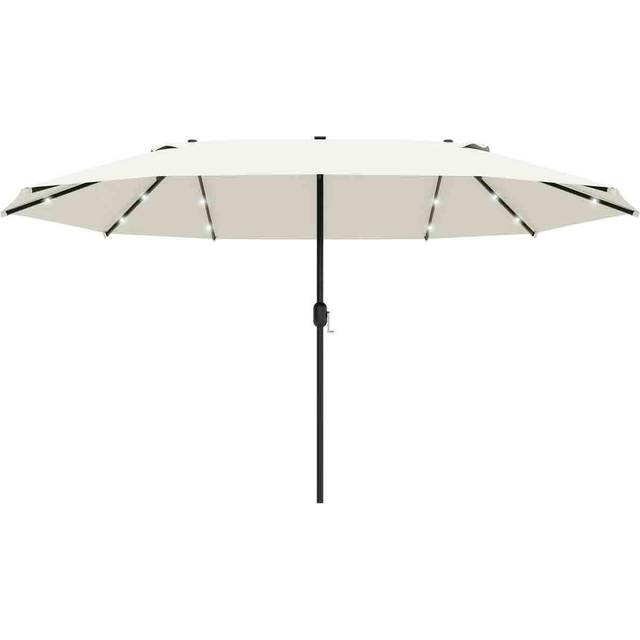 Outsunny 4.4m Double-Sided Sun Umbrella Patio Parasol Solar Lights Cream White | TJ Hughes