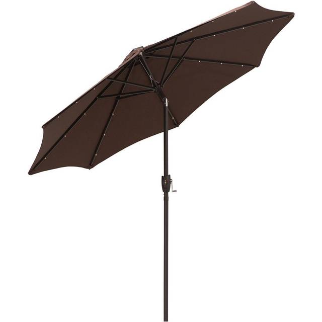 Outsunny Garden Parasol Outdoor Tilt Sun Umbrella LED Light Hand Crank Brown | TJ Hughes