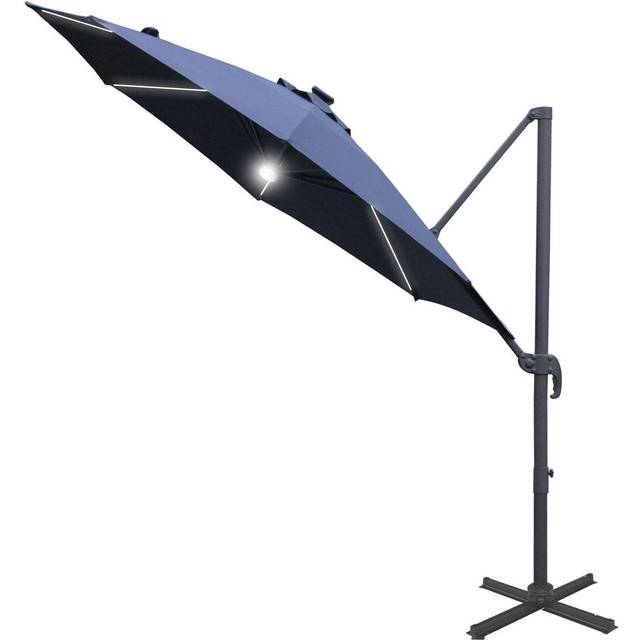 Outsunny 3(m) LED Cantilever Parasol Outdoor with Base Solar Lights Blue | TJ Hughes