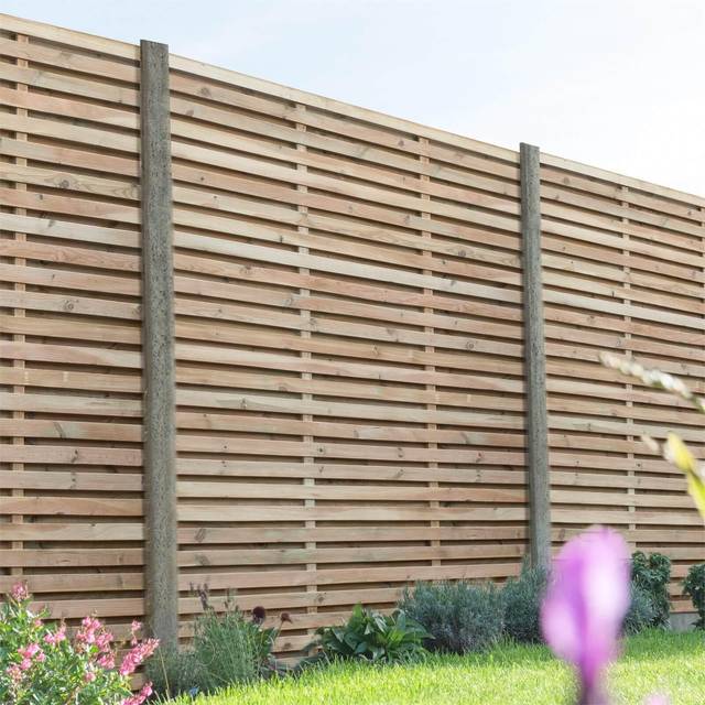 Forest Garden Contemporary Double Slatted Fence Panel 1.8m x 1.8m, Pack of 3, Treated Timber Design