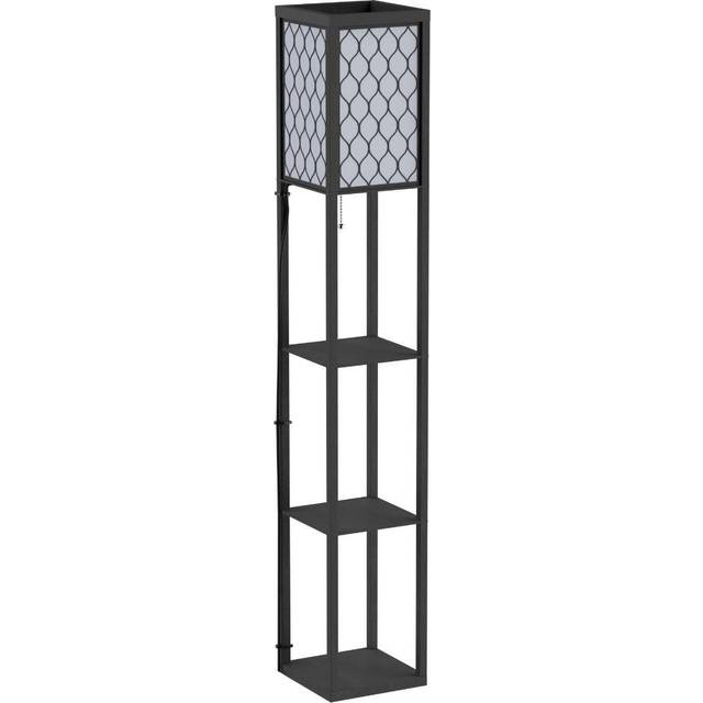 Shelf Floor Lamp W/4-tier Open Shelves Wooden, 26L x 26W x 160Hcm-Black/White