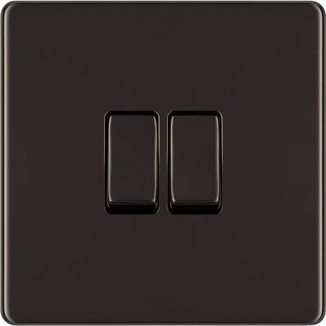 BG Screwless Flatplate Black Nickel Double Switch, 10Ax 2 Way - FBN42