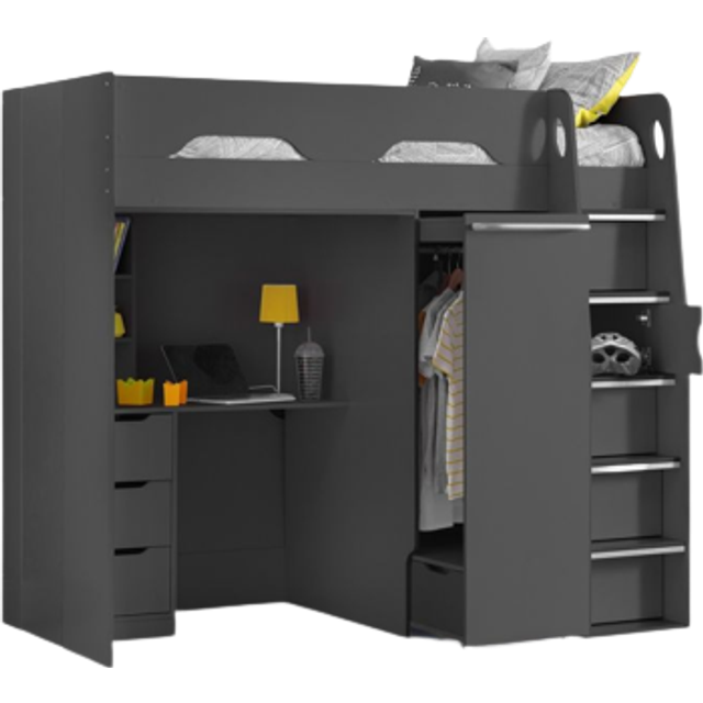 Julian Bowen Pegasus Anthracite High Sleeper with Storage - Silver - Single
