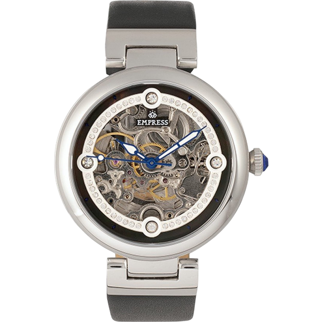 Empress Womens Adelaide Automatic Skeleton Leather-Band Watch - Black Stainless Steel - One Size