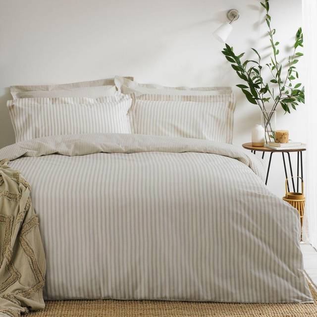 Hebden Mélange Stripe 100% Cotton Duvet Cover Set - Natural (Kingsize Duvet Cover + 2 Standard Pillowcases)