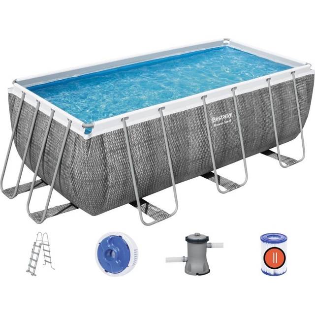 Bestway Power Steel™ Rampool, 412 x 201 x 122 cm, komplett set med filterpump, fyrkantig, grå