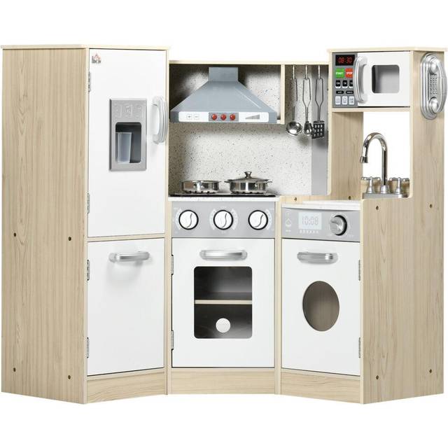 HOMCOM Corner Kids Kitchen w/ Sound Light - Phone - Microwave - Oven - Range Hood | TJ Hughes