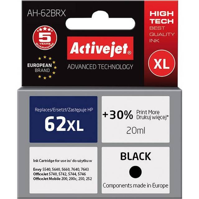 Activejet bläckpatron motsvarande HP 62 XL för Envy och OfficeJet (svart)