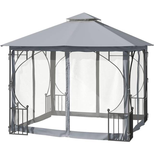 Outsunny Gazebo Party Tent Canopy Sun Shade for Patio Garden Light Grey 3x3(m) | TJ Hughes