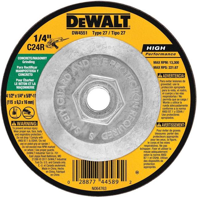 DEWALT DW4551 Masonry Grinding Wheel  5/8-11-Inch Arbor  4-1/2-Inch by 1/4-Inch