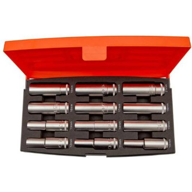 Bahco S1612L Deep Socket Set 1/2 Inch Drive 12 Pieces, Orange/Black