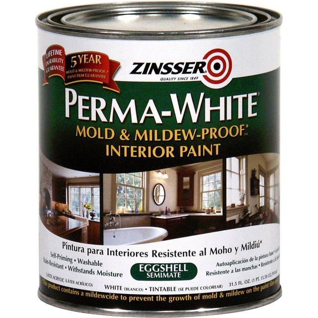 Zinsser 02774 PERMA-WHITE Mold & Mildew Proof Interior Paint  Quart  Eggshell White