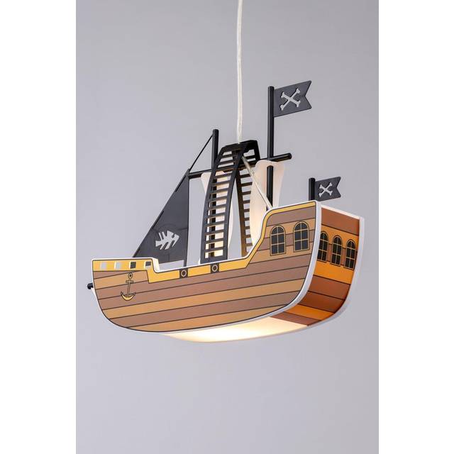 Litecraft Glow Pirate Ship Children's Ceiling Pendant Light - Brown