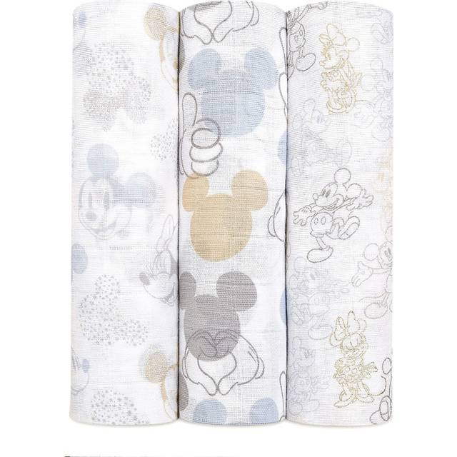aden + anais 100% bomull muslin metallisk linda och mottagande filtar för småflickor och pojkar, 120 x 120 cm, perfekt set för nyfödda och spädbarn, perfekta duschgåvor, 3-pack, Musse + Mimmi