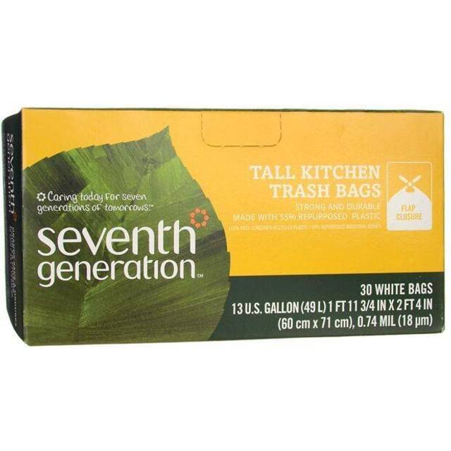 Seventh Generation Tall Kitchen Trash Bags Extra Strong 13 Gallon Flap Tie 30 Bags