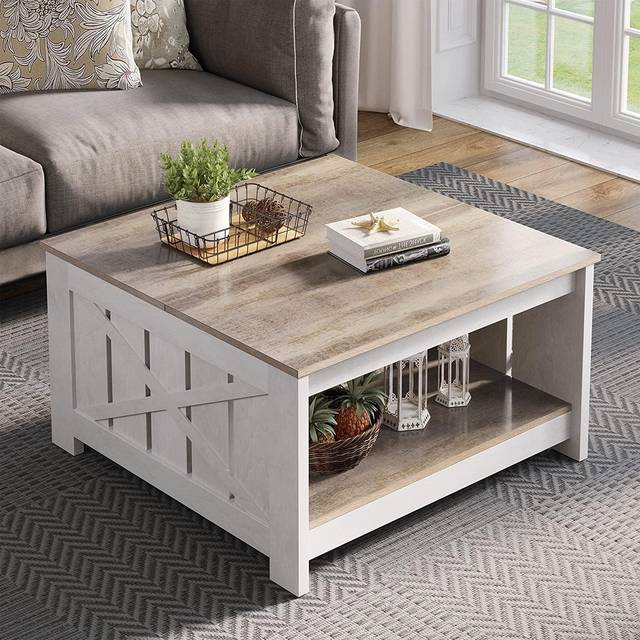 YITAHOME Coffee Table with Storage,Square Wood Modern Rustic Coffee Table for Living Room,Farmhouse Grey Wash Coffee Tables with Half Open Storage