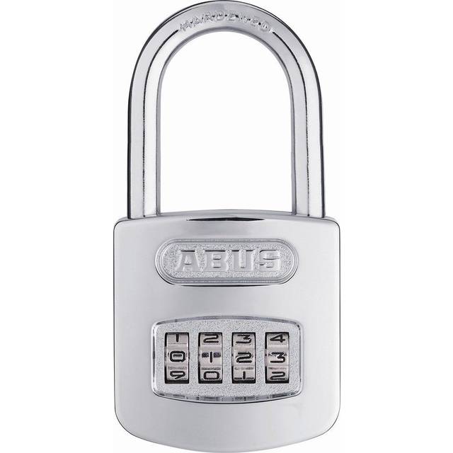 ABUS 160/50HB50 Weatherproof Resettable Chrome Combination Padlock  4 Dial  with 2 Long Shackle