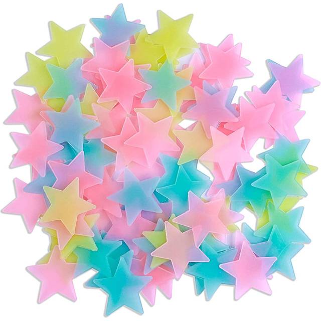 AM AMAONM 100 Pcs Colorful Glow in The Dark Luminous Stars Fluorescent Noctilucent Plastic Wall Stickers Murals Decals for Home Art Decor Ceiling Wall
