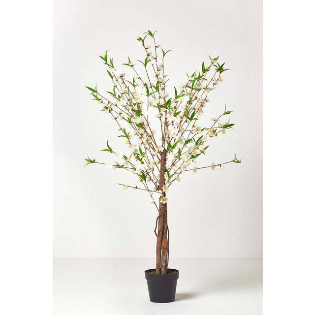 Artificial Blossom Tree with Cream Silk Flowers & Wood Trunk, 5ft - Natural