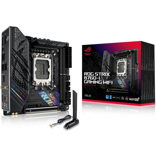 ASUS ROG Strix B760-I Gaming WiFi - Intel B760 LGA 1700 Mini ITX moderkort (DDR5, 8 + 1 DrMOS, PCIe 5.0, 2 x PCIe 4.0 M.2, wifi 6E, 2.5G Ethernet, USB 3.2 Gen 2 x 2 Type-C, Aura Sync RGB)