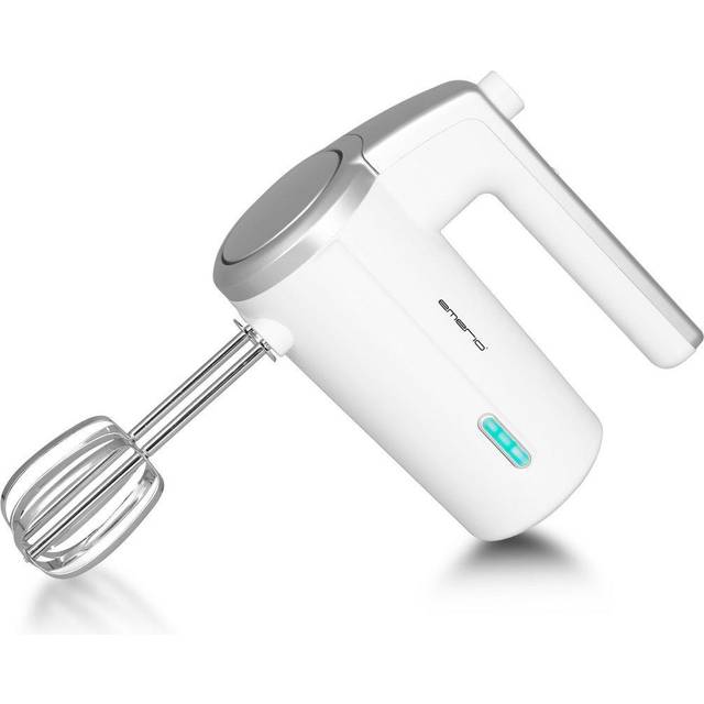 EMERIO trådlös batterihandmixer/omrörare – 2 omrörningsstavar – 3 hastigheter – 2 000 mAh/7,4 V – BPA-fri – batterinivå display – USB-laddningskabel – upp till 10 cykler à 3 min – uppladdningsbar –